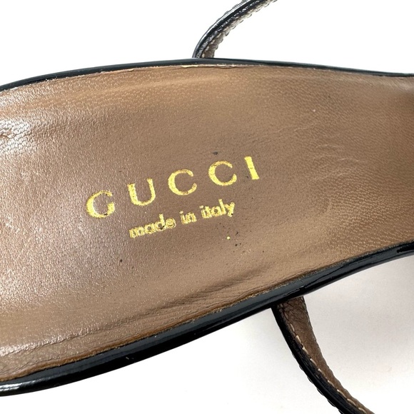 Gucci Horsebit Black Patent Leather Platform Sandals – Ankle Strap Peep Toe 7.5 - Picture 6 of 11
